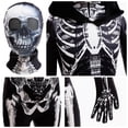 thumbnail image 6 of Halloween Skeleton Costume for Kids Black and White Scary Skeleton Jumpsuit Onesie Dress up with Hood and Mask 4-5Years(120), 6 of 7