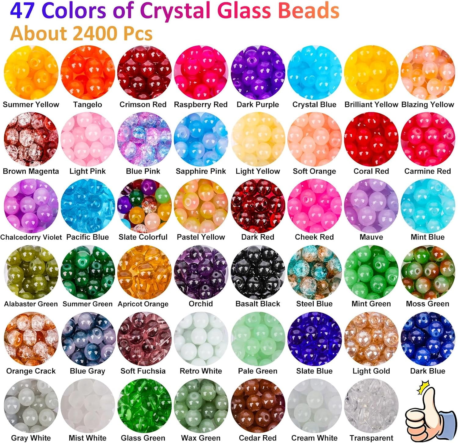 2400 Pcs 8mm Glass Beads Bracelet Making Kit 47 Colors Round Crystal DIY Jewelry Crafts
