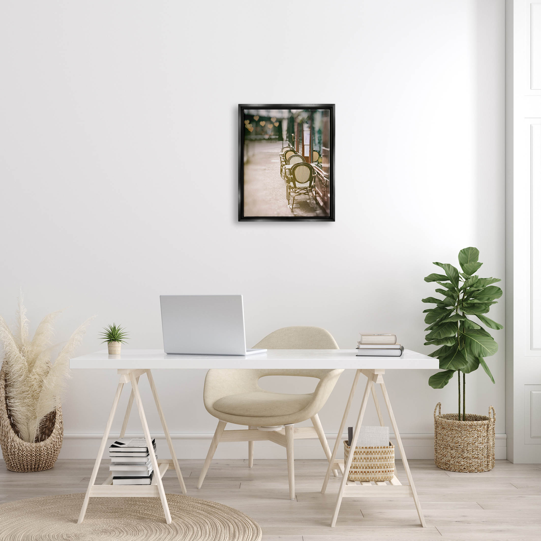 Outdoor Town Cafe Seats Town & City Photograph Jet Black Framed Art Print Wall Art