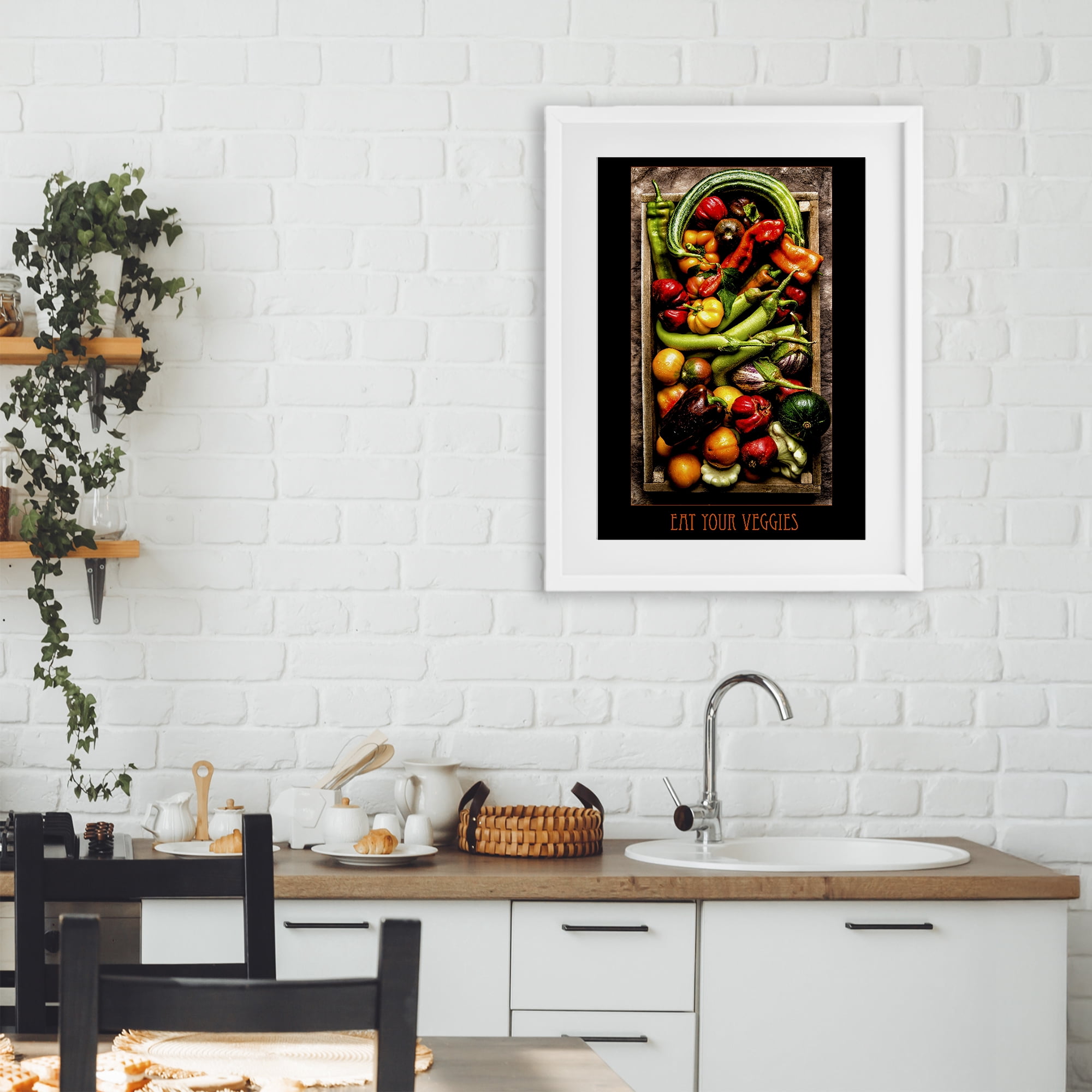 Stupell Industries Eat Your Veggies Vibrant Harvest White Framed Print Under Glass, design by Carl Kravats