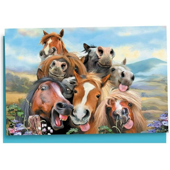 Tree-Free Greetings All Occasion Greeting Card 12 Pack, 4x6, Horses Selfie (FS56896)