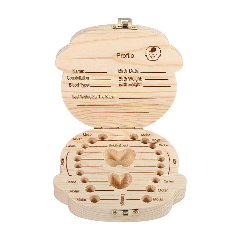 Wooden Tooth Fairy Box – Baby Tooth Keepsake Box With Tweezers & Bottle – Lost Tooth Storage Holder For Boys & Girls (Natural Wood)