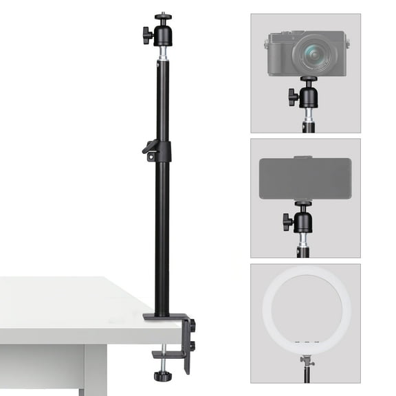 GIJUANRING Tabletop C-Clamp Mount Arm, 41cm/16.14in-64cm/25.19in Adjustable Photography Desk Light Stand with 1/4" Screw Ball Head