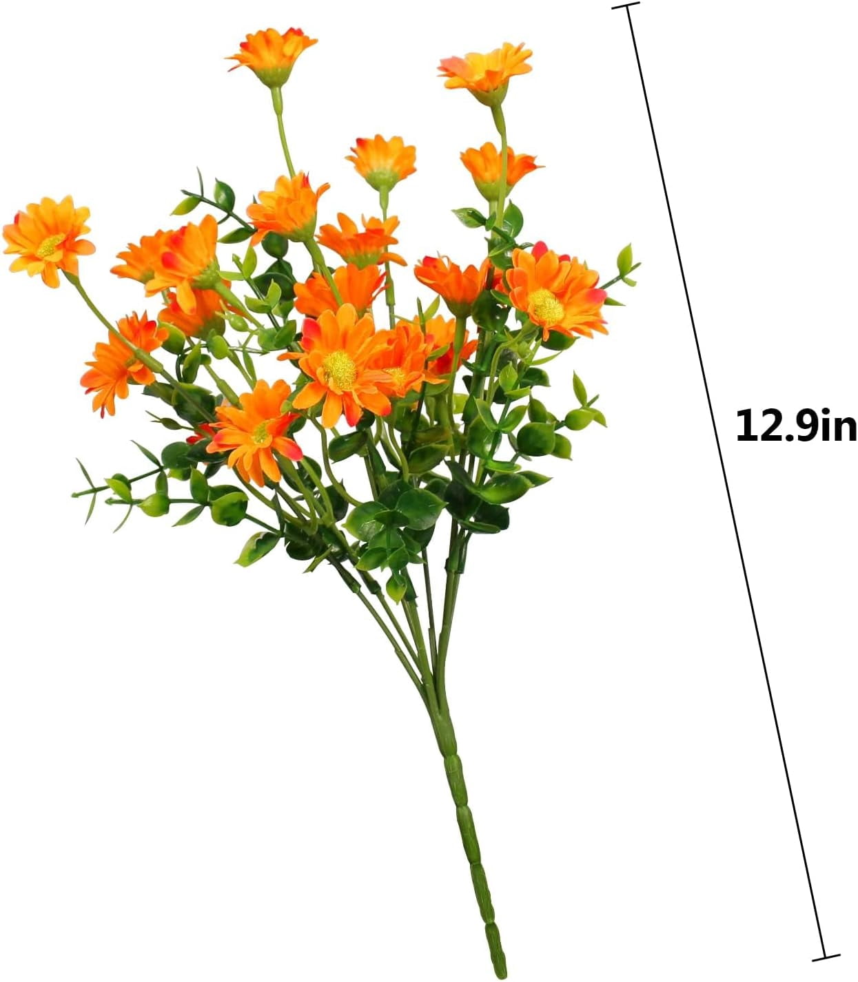 8 Bundles Artificial Flowers for Outdoors Faux Mums UV Resistant Plastic Fall Plants Fake Greenery Orange Daisy Bulk