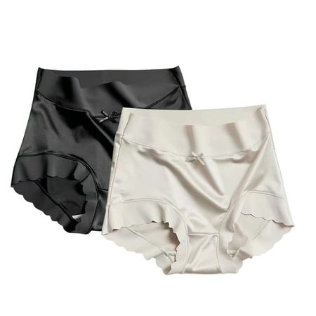HCURIBAD Panties for Women 2 PCS Women s High Waisted Satin No Trace Panties Stretchy Plus Size Triangle Panties  Underwear Women Pack  Seamless Underwear  No Show Underwear White M