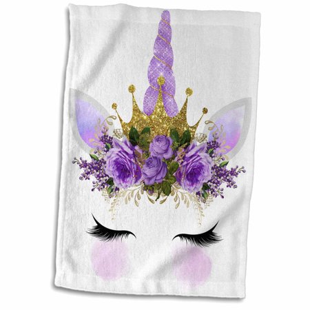 3dRose Glam Purple and Image Of Gold Floral With Crown Unicorn Face - Towel  15 by 22-inch (twl_327199_1)