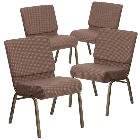 Emma   Oliver 4 Pack 21"W Stacking Church Chair in Brown Dot Fabric - Gold Vein Frame