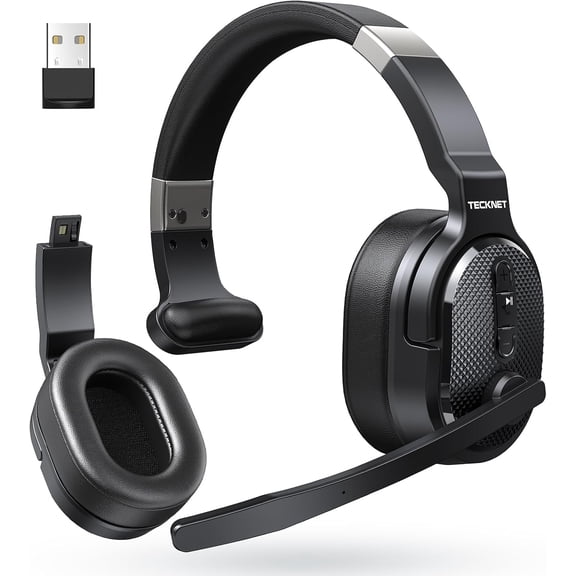 TECKNET Bluetooth Trucker Headset, Single and Dual Ear Wireless Headset with Mic for Work Noise Cancelling, 50Hrs 3 EQ Music Modes Trucker Bluetooth Headphones for PC, Drivers, Office, Call Center