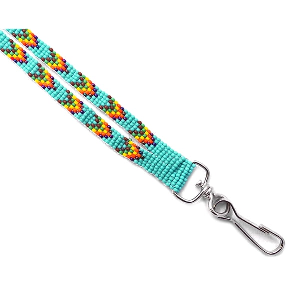 Native Inspired Seed Bead Pattern Thin Strap Lanyard Holder Metal Clasp - Fashion Handmade Gifts Boho Car Keys Bag Accessories