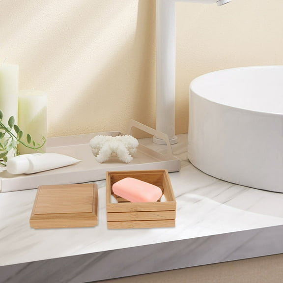 BESTOYARD Bamboo Soap Box with Lid Natural Drainage Soap Holder for Bathroom Storage