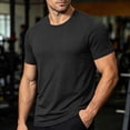 thumbnail image 2 of HOOMEUMY Men Tshirt Short Sleeve Round Neck Slim Fitted Cotton Basic Tops Solid Color Breathable Summer Gym Running Outdoor Daily Walking Street Beach Vacation Casual Wear, 2 of 8