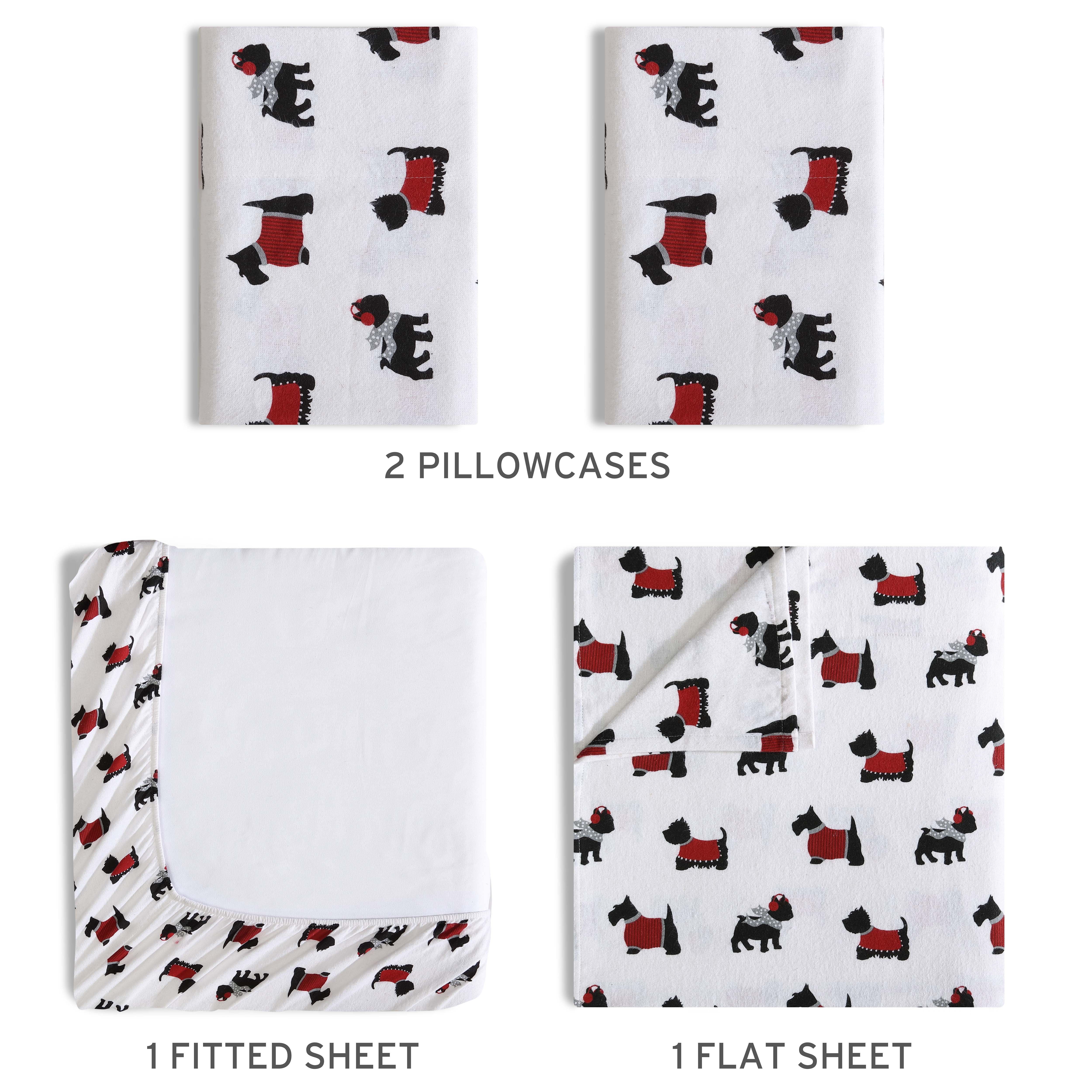 Winter Nights Cotton Flannel Sheet Set, Queen, Warm Doggies