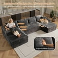 thumbnail image 5 of Toject 135" Modular Sectional Sofa, Cloud Modern Sleeper Couch with Chaise Lounge, No Assembly Required, U-shaped Plush Corduroy Sofa Couch for Living Room, Gray, 5 of 10