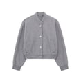 thumbnail image 1 of Females Solid Color Jacket Spring Casual Cropped Jackets Long Sleeve Zip Up Jacket Coat Outwear Grey L, 1 of 5