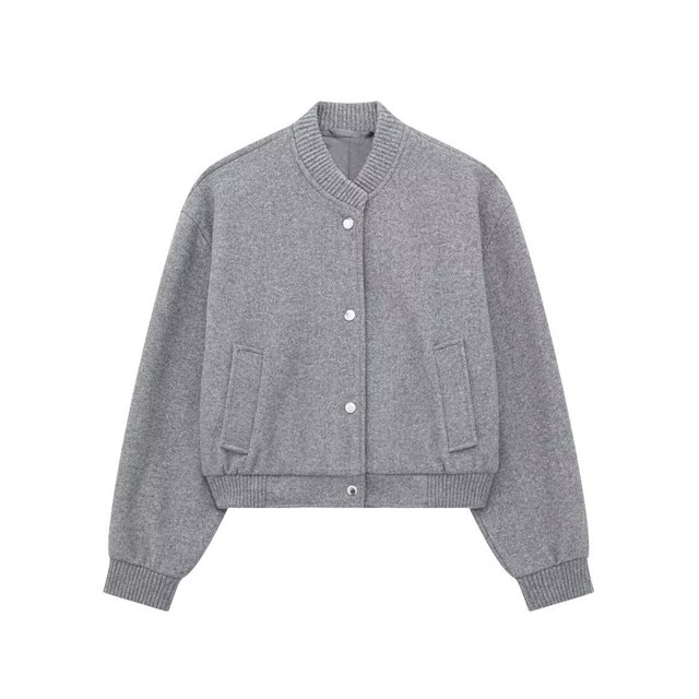 Females Solid Color Jacket Spring Casual Cropped Jackets Long Sleeve Zip Up Jacket Coat Outwear Grey L