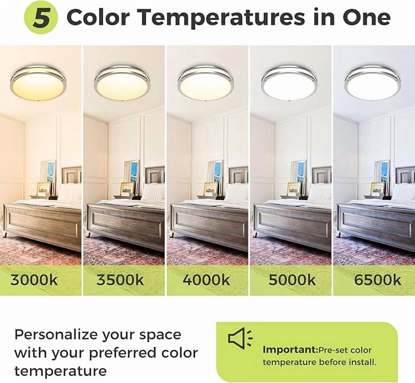 13 Inch Dimmable LED Ceiling Light, 24W Flush Mount Fixture with Adjustable Color Temperature for Kitchen, Bedroom and Bathroom