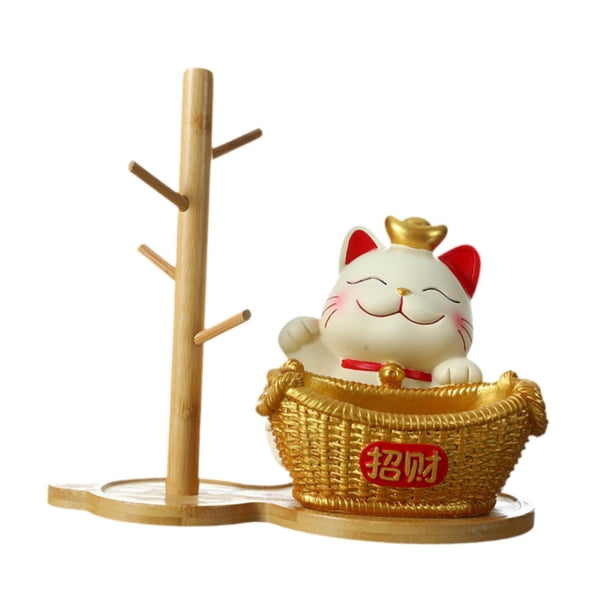 Bandeja de almacenamiento con forma de gato de la suerte, bandeja para llaves, soporte de exhibición, decoración del hogar, coleccionable, cumpleaños Oro