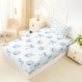 thumbnail image 4 of jejeloiu Blue Seashell Bow Twin Sheets For Girls,Coastal Pattern Bedding,Blue White,3pcs,1 Fitted Sheet and 1 Pillowcase, 4 of 6