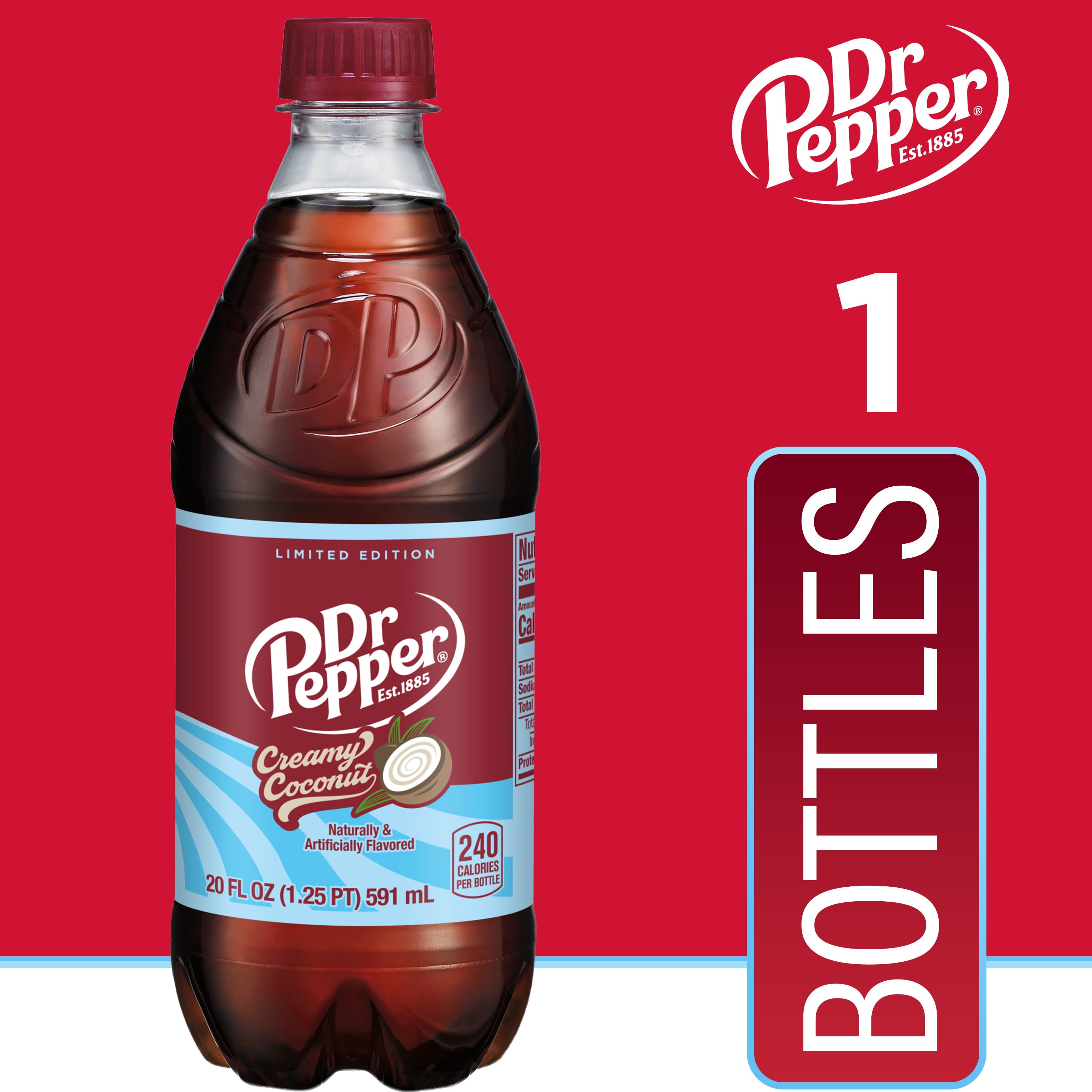 (4 pack) Dr Pepper Creamy Coconut Soda Pop, 20 fl oz, Bottle