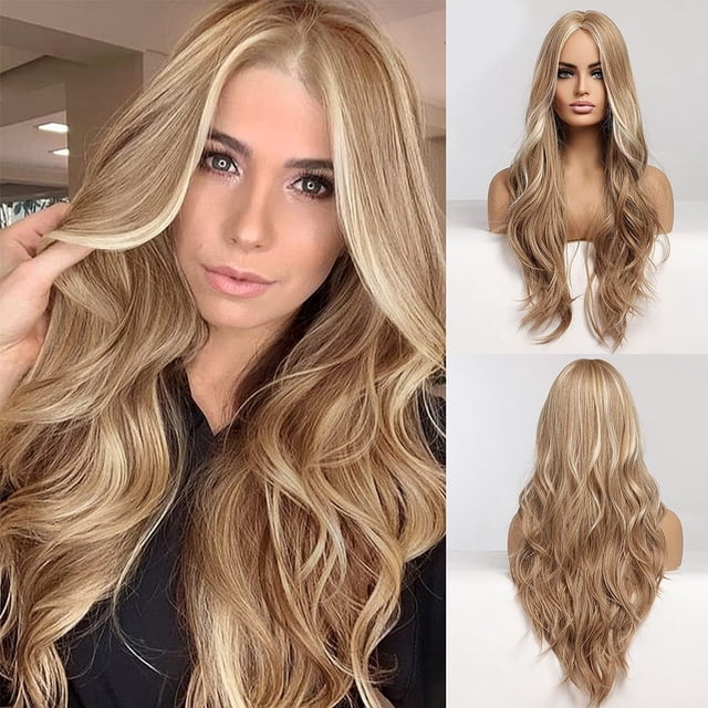 Pelucas onduladas largas Pelucas rubias para mujeres, Cabello resistente al calor