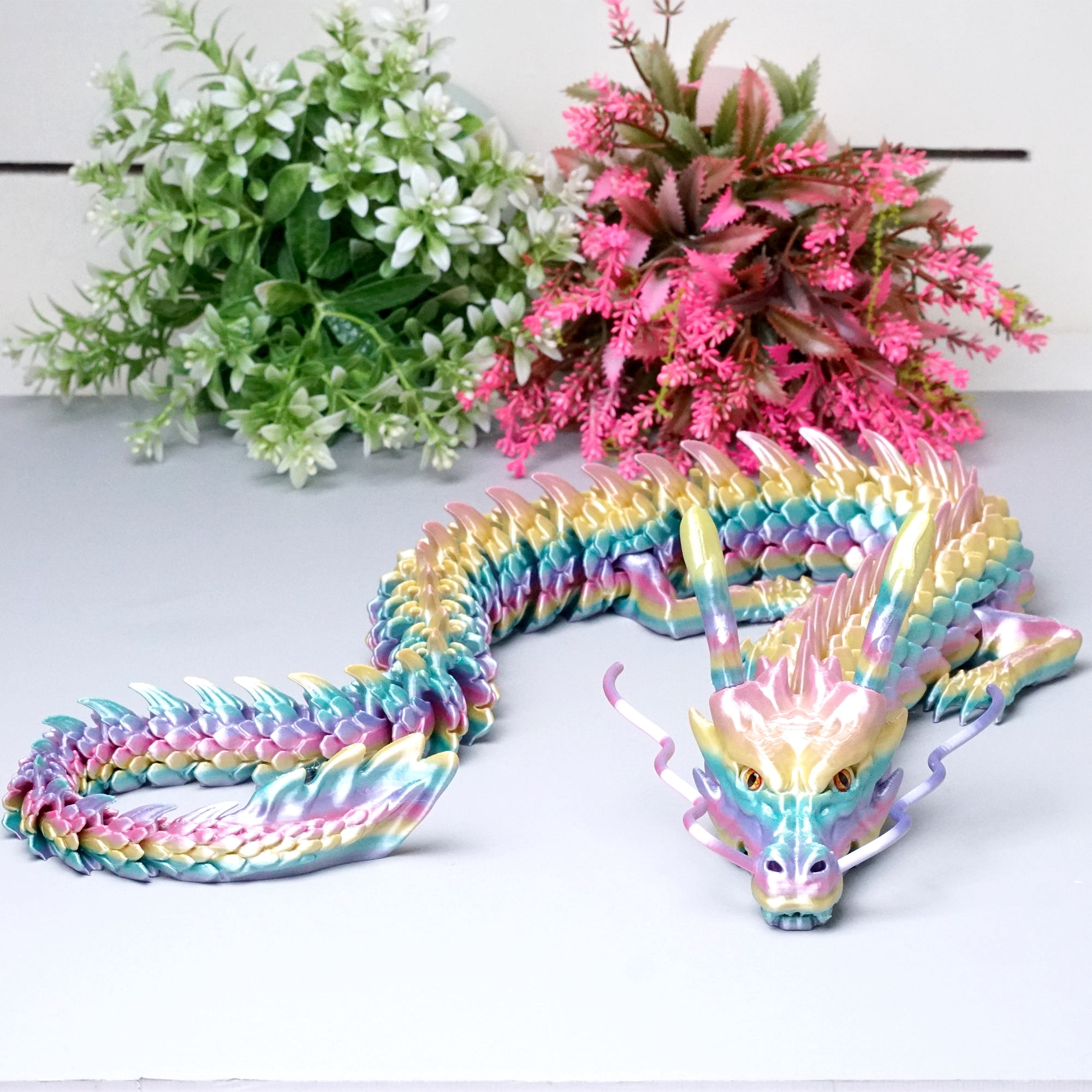 33.5inch 3D Printed dragon,Flexible Joint Animal lacertid Figurines,Realistic Eyes, Home Office Decor,Fidget Toy for Adults Teens Boy Festival Gifts