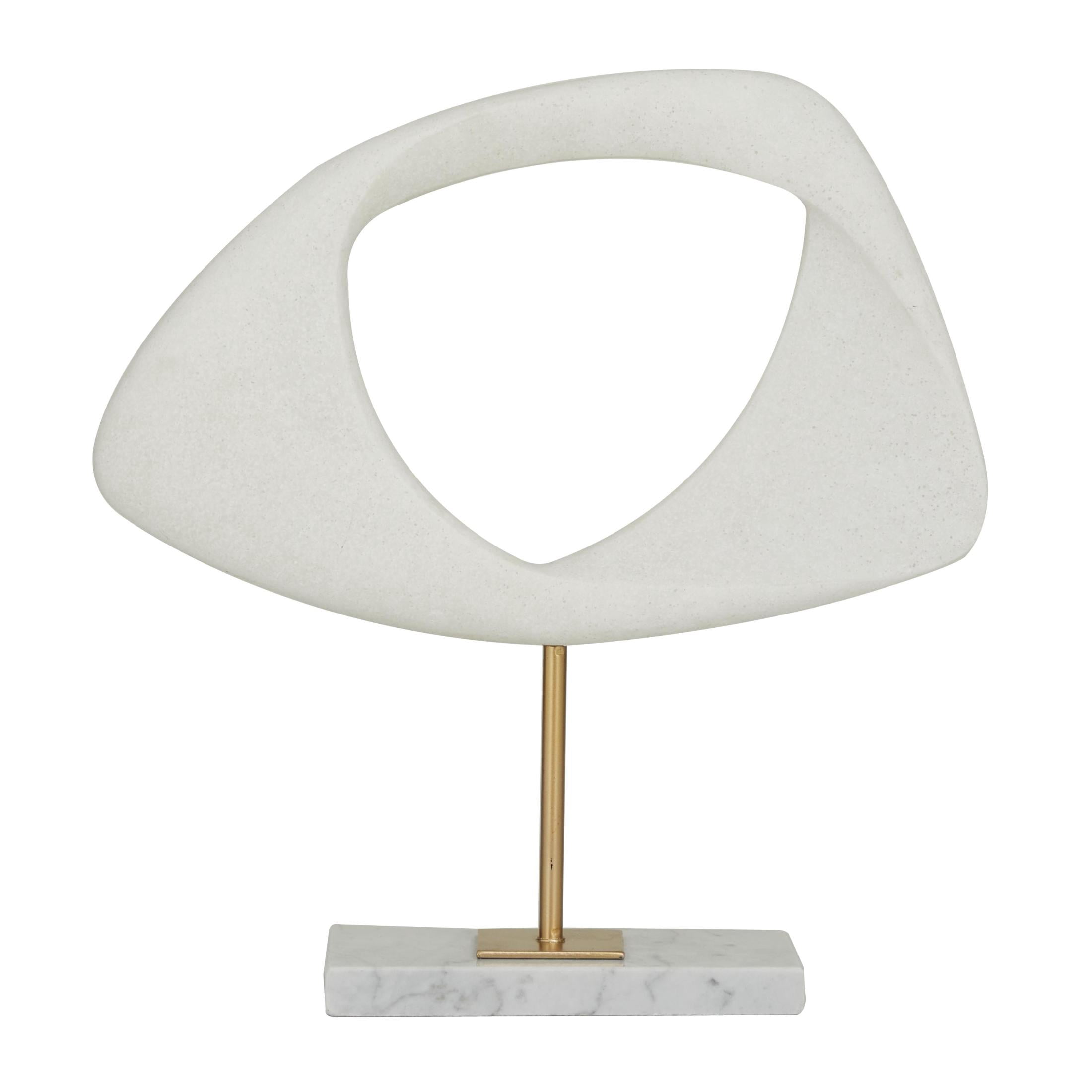 12" x 13" White Polystone Cut-Out Abstract Sculpture with Marble Stand, by DecMode