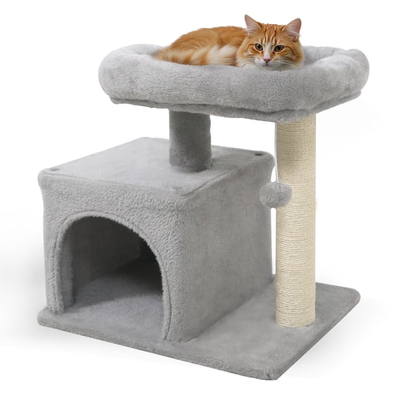 Gymax 19.5'' Small Cat Tree w/Large Padded Plush Perch Condo Sisal Scratching Posts Light Grye