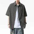 thumbnail image 6 of SGFCWSX Men's Oversized Checkered Short Sleeve Button Up Shirt Casual Plaid Loose Fit Shirt with Chest Pocket for Daily Streetwear Black Size XL, 6 of 7