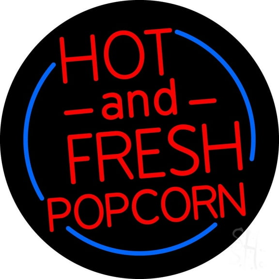 Red Hot And Fresh Popcorn With Border LED Neon Sign 26" Tall x 26" Wide - inches Black Square Cut Acrylic Backing, with Dimmer - Premium built indoor Sign for Cinema, Storefront.