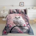 thumbnail image 2 of Manfei Snowy Owl Floral Full Size Comforter Sets, Winter Blossom Bedding Comforter Set, Pink Gray, Gray Reversible, 3pcs, 1 Comforter and 2 Pillowcases, 2 of 7