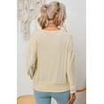 thumbnail image 3 of Women's Apricot Ribbed Texture Lace Trim V Neck Long Sleeve Top, 3 of 5
