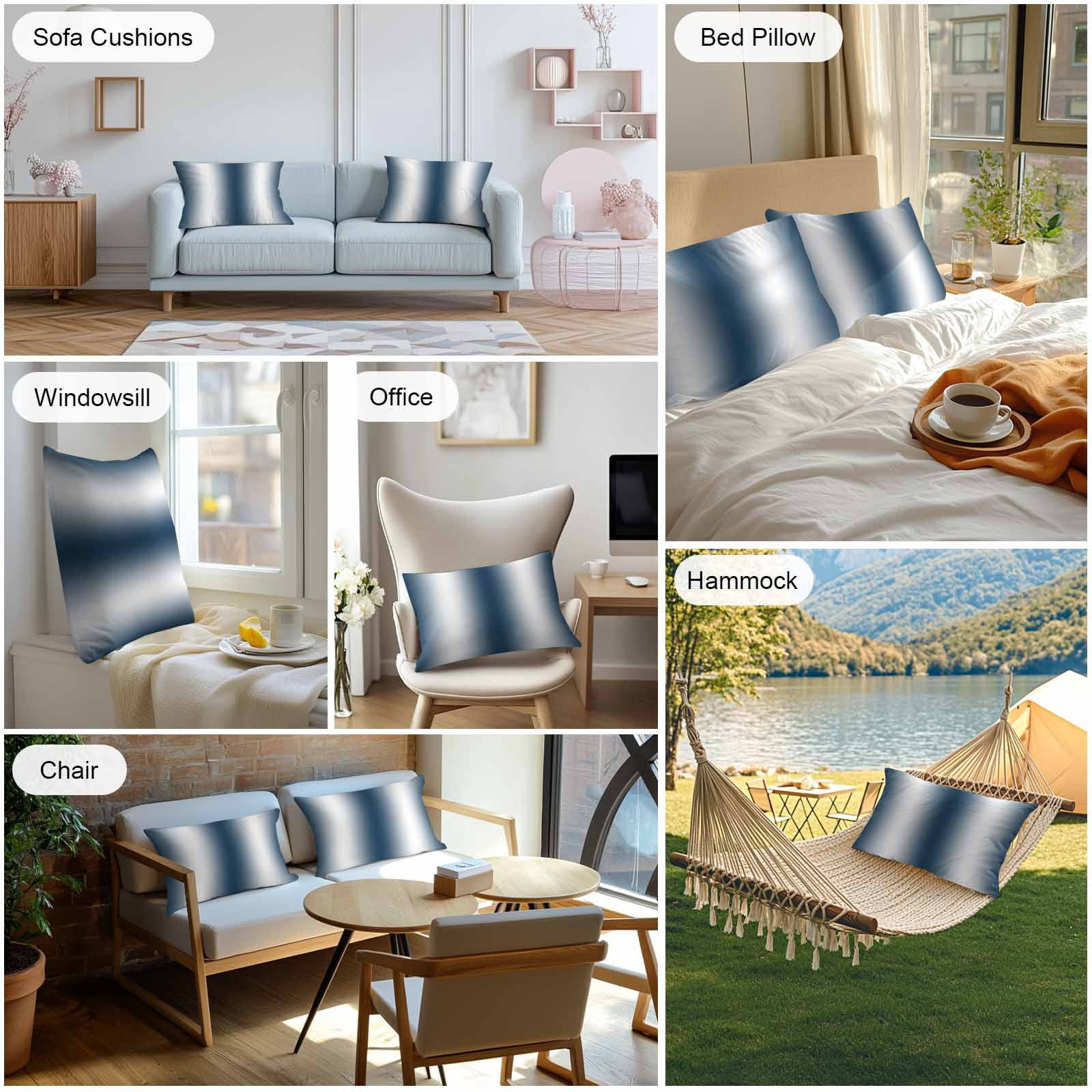 Dark Blue White Ombre Lumbar Pillow Covers 20x12 Inch Set of 2, Abstract Art Modern Blue Gradient Waterproof Outdoor Pillow Covers, Decorative Cushion Pillowcases for Couch, Sofa, Bed, Garden, Patio
