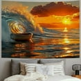thumbnail image 2 of Fenyluxe  Ocean Wave Tapestry Ocean Sunset Sunrise Sea Beach Blue Waves Surf Tapestries Modern Great Wave Landscape Scenery Wall Hanging Decor Living Room Bedroom Home Decorations 40x60inch, 2 of 6