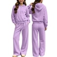 thumbnail image 2 of Girls Tracksuits Tween Size 9-10 2 Piece Outfits Solid Full Zip Up Hoodie Jacket Sweatshirt with Pockets and Wide Leg Sweatpants Casual Lounge Activewear Fall Clothes, 2 of 7
