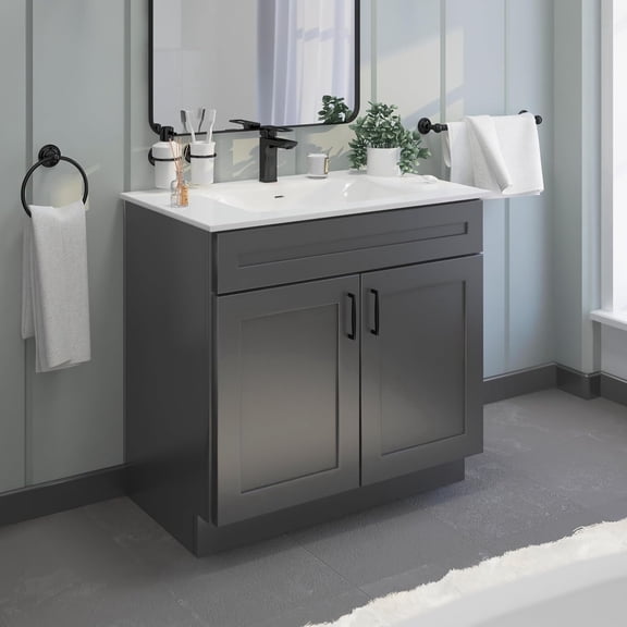 Sink Base Bathroom Vanity Ready-to-Assemble Bathroom Cabinet 36" Width in Grey Shaker