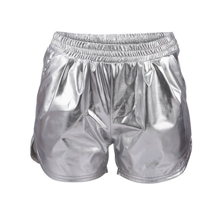 HDE Women's Hot Shorts Loose Shiny Metallic Yoga Pants (Silver, (Best Hot Yoga Pants)