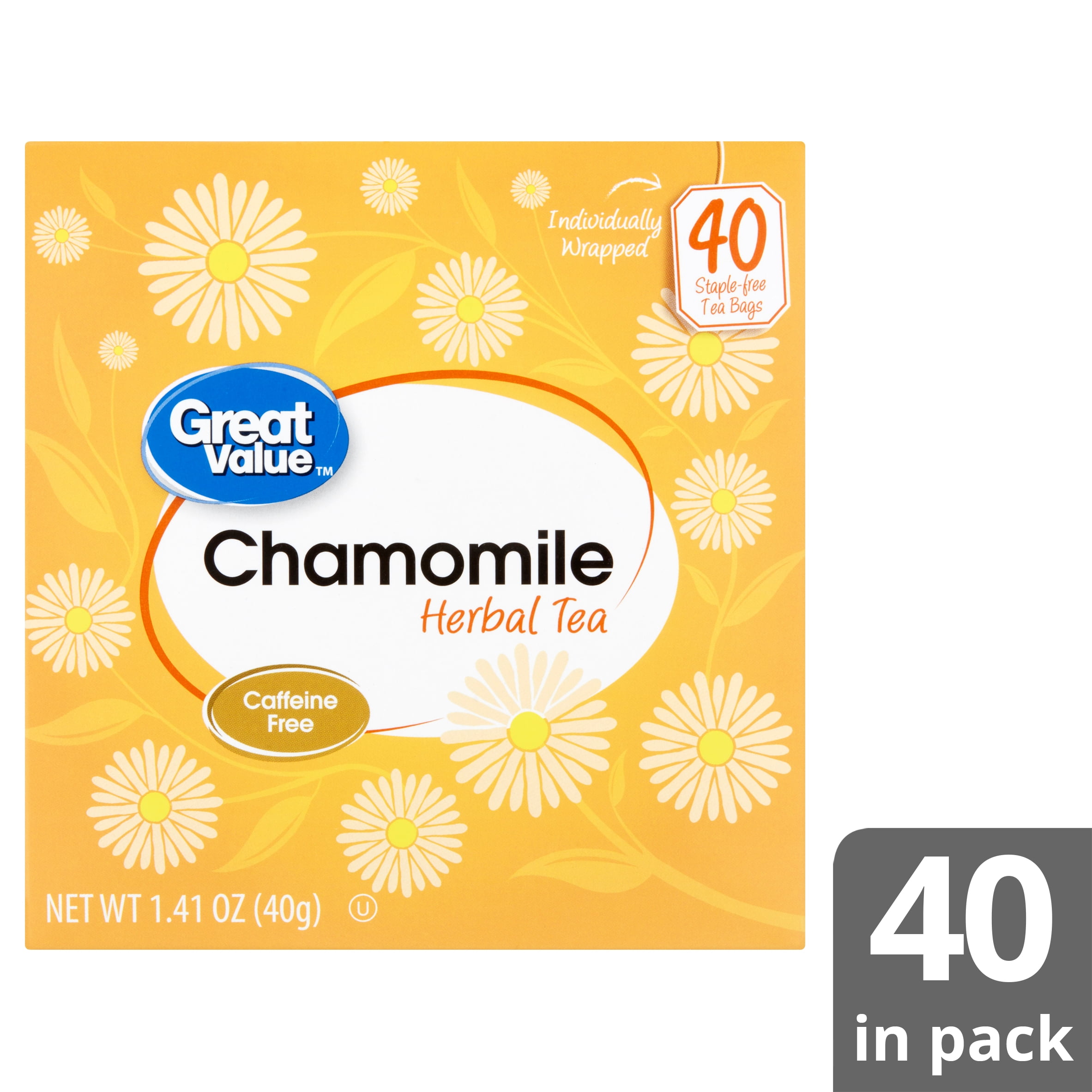 Great Value Chamomile Herbal Tea Bags, 1.41 oz, 40 Count