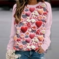 thumbnail image 2 of VALMASS Chandails en Molleton Col Rond pour Femmes Saint-Valentin Imprimé Floral Manches Longues Mode Décontractée Blouses Sans Capuche (L, Rose-E), 2 of 3