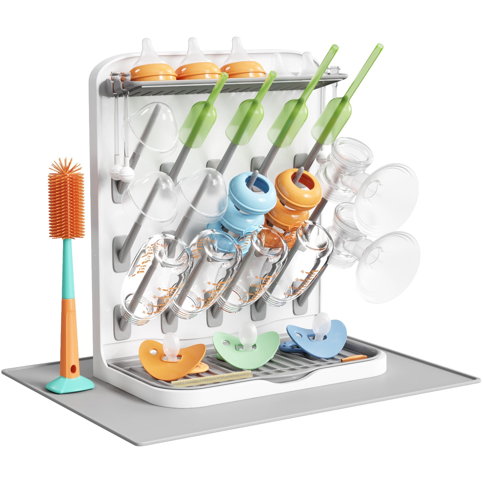 Lifewit 15-Hooks Baby Bottle Drying Rack with Drain Mat for Countertop | Vertical Bottle Storage Organizer, Stand-Up Dryer Holder for Pacifiers, Pump Parts, Baby Stuff, Newborn Essentials Must Haves