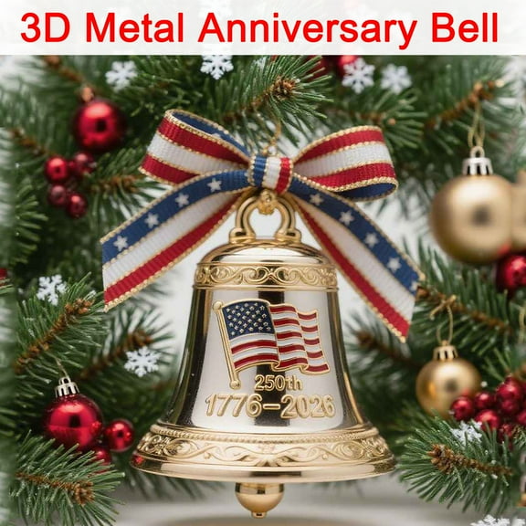 USA 250th Anniversary Bell Ornament, 3D Commemorative Handmade Metal Guardian Bell, Glorious Cast Patriotic Hanging Doorbell Decorations, Christmas Tree Decor, Collector’s Gift
