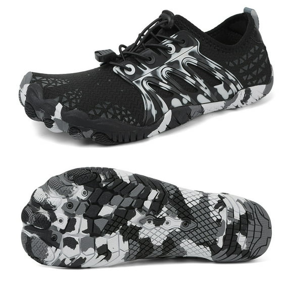 Stepedia Water Shoes Women Men Athletic Wide Aquatic Barefoot Beach Shoes for Swim Pool Boating Hiking, Black
