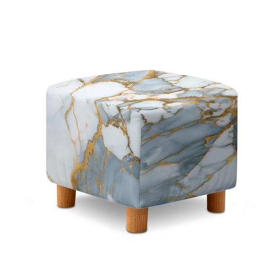 SCRAWLGOD Marble Print Light Blue Square Ottoman Cover Jacquard Fabric Ottoman Slipcover Stretchable Footrest Stool Covers for Square and Rectangle Ottomans