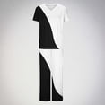 thumbnail image 2 of PXLKNZH Ensemble de Vêtements Médicaux Colorblock pour Femmes Haut à Poches et Pantalon Manches Courtes Col en V Coupe Moderne Uniforme d'Infirmière Noir,P, 2 of 7