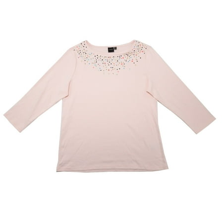 Perry Ellis International, Inc. Rafaella Womens Size X-Large Embellished Knit Top, Chintz Rose