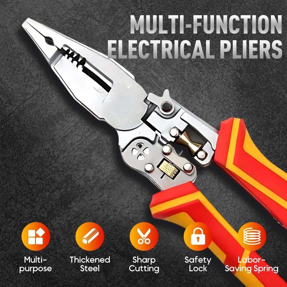 ABCISI 9 in 1 Hand Tool Multifunctional Wire Stripper, Multi-Purpose Professional Wire Stripping Tool, 8.3-inch Multipurpose Wire Stripper, Electrical Pliers Wire Stripping Pliers Tools (1PCS)