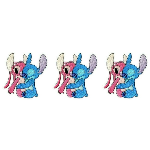 Stitch and Angel 4 Inches Tall Embroidered Iron On Patch Set of 3