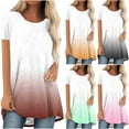 thumbnail image 2 of UNITWRY Summer Tops For Women Short Sleeve Flowy Long Shirts Solid Color Crew Neck Long Tunics Or Tops To Wear With Leggings, 2 of 5