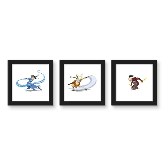 Gallery Pops Nickelodeon Avatar: The Last Airbender - Character Wall Art Bundle (3-Pack), Black Framed Version, 12" x 12"
