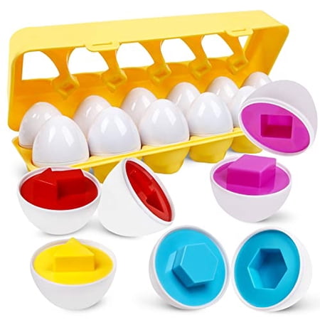 Montessori Geometric Eggs 12 pcs Set Color & Shape Egg Puzzle Toys Matching Eggs for Toddlers Preschool Educational Sorting Game Fine Motor Toy Gifts for 1 2 3 Years Old Kids Boys Girls