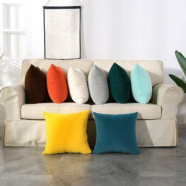 Cojín decorativo de terciopelo escandinavo 17,7x17,7 pulgadas | Multicolor, gris, rojo, amarillo, diseño patchwork, algodón suave, cojines decorativos para sofá, salón, oficina, dormitorio